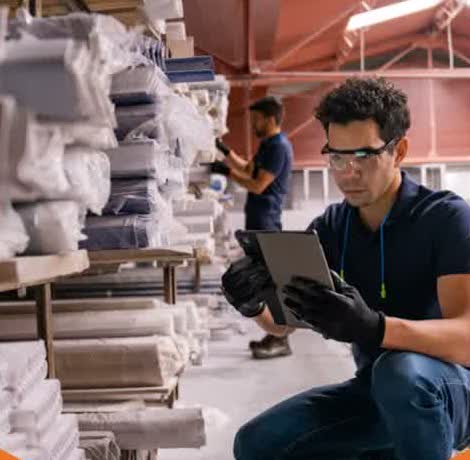 Production floor with BUZ on a tablet