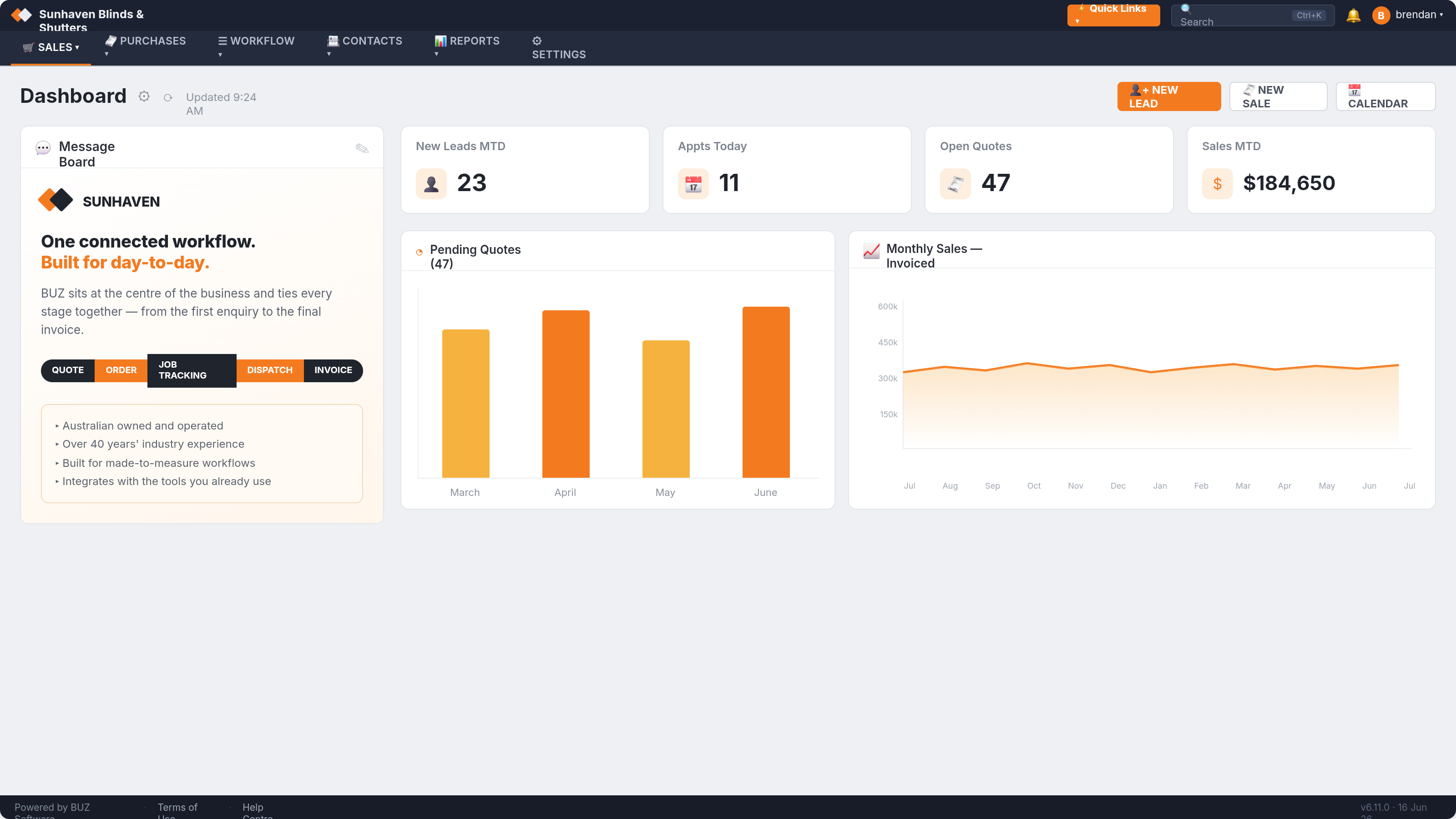 The BUZ live dashboard — sales, jobs and production at a glance